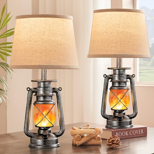 18.72" Sliver LED Lantern Flickering Flame Table Lamps Set of 2 (2 Count)