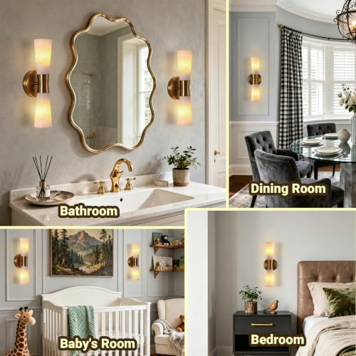 Alabaster Wall Sconces Bathroom Vanity Light Gold 15in 1 Pack