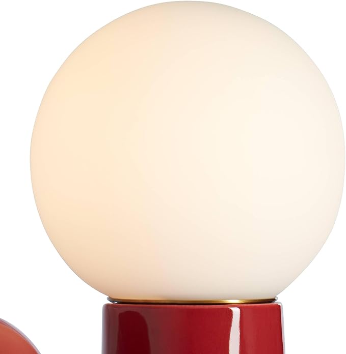 360 Lighting Fondant 11 3/4" Small Mid Century Modern Accent Table Lamp Velvet Red Ceramic Single Glass White Shade Living Room Bedroom Bedside Nightstand House Office Home