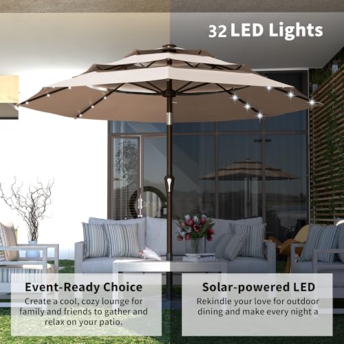 9ft 3 Tier Patio Umbrella with Solar Lights