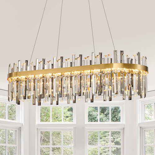 Modern Gold Smoke Grey Crystal Chandelier