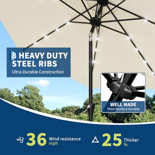 9FT Solar Patio Umbrella with 32 LED Lights