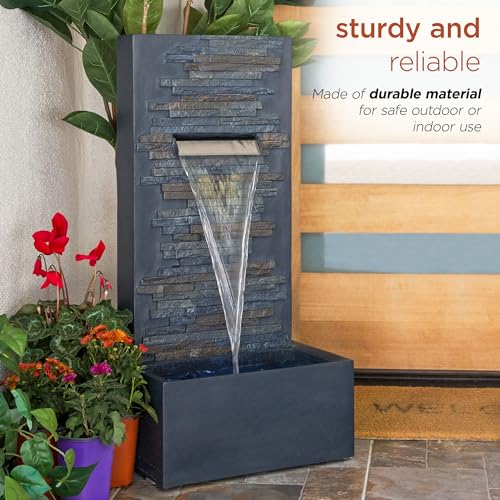 32" Cascading Stone Wall Fountain with LED Lights