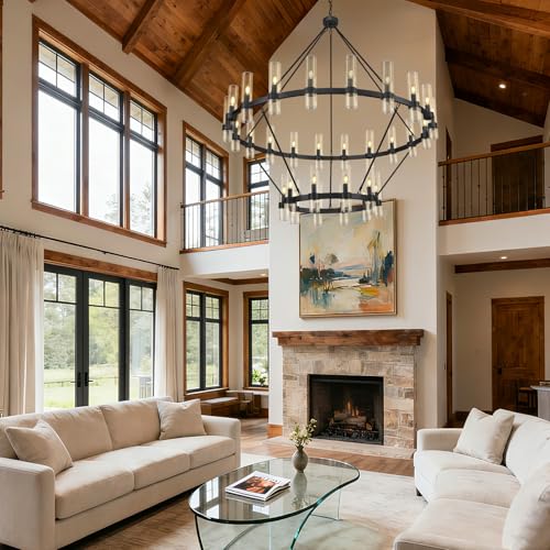 Black Wagon Wheel Chandelier 2 Tier