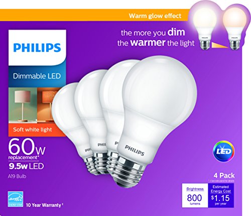 LED 4 Pack A19 Soft White Dimmable Warm Glow LED (4 Count)