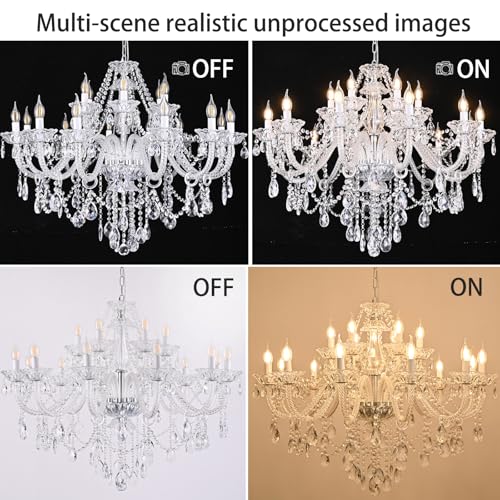18 Light Double Layer Crystal Chandelier Transparent Modern Ceiling Pendant Light with K9 Crystal for Living Room Dining Room Bedroom Kitchen