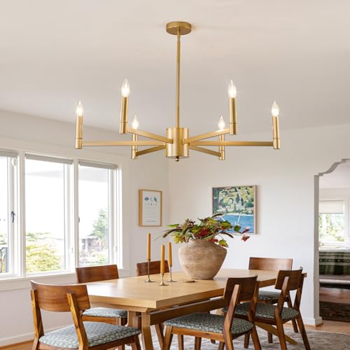 6 Light Gold Candle Chandeliers Modern Farmhouse Ceiling Light Fixture Industrial Lighting for Dining Room Living Room Bedroom Kitchen Island Foyer