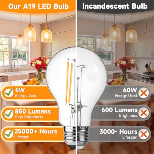 A19 Vintage LED Edison Bulbs Dimmable 60W Equivalent High Brightness (4 Count)