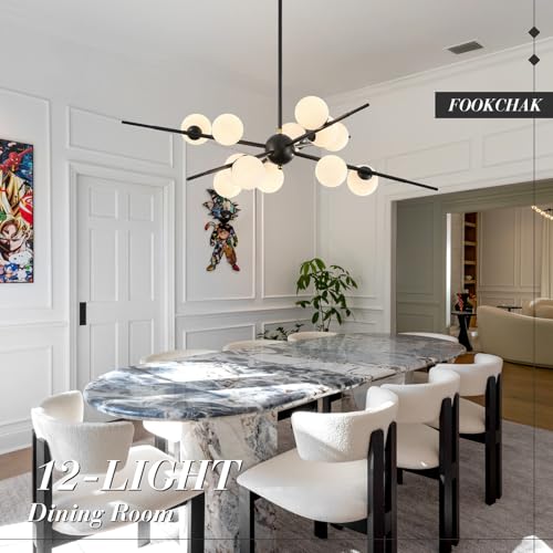 Large Black Sputnik Ceiling Light Fixture 39in 12 Light Frost Glass