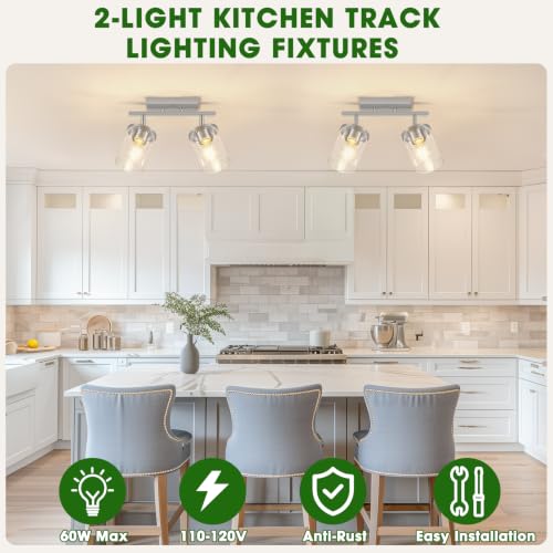 2 Lights Brushed Nickel Kitchen Track Lighting Fixtures Ceiling Mount