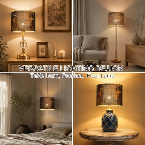 Rustic And Retro Bamboo Drum Lamp shade Tropical Colorful Animals Design