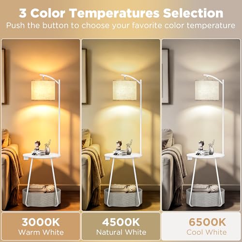 Floor Lamp with Table (White-With Charging Station)