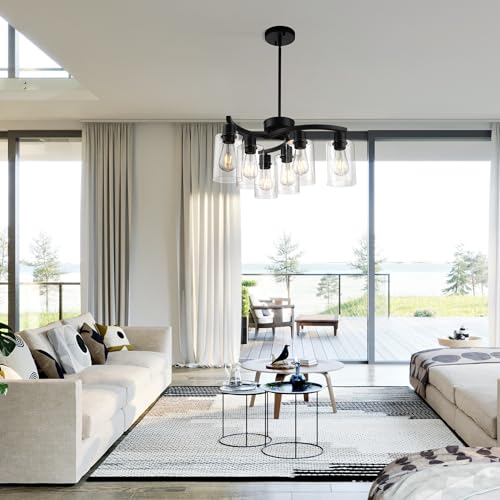 6 Light Modern Farmhouse Black Chandelier (6 Count)