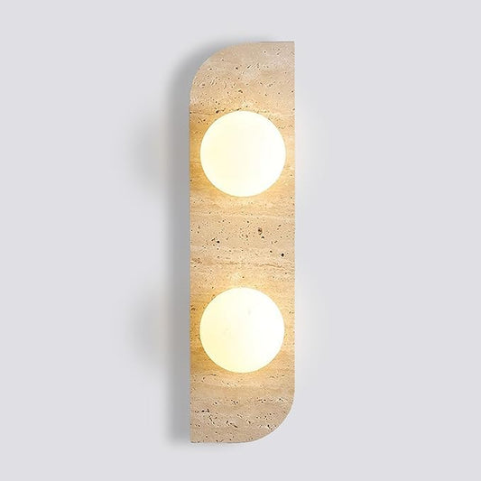 Japanese Style Wabi-sabi Art Lighting Fixture, Yellow Travertine Wall Sconce with Glass Shade, G4 Socket Natural Stone Vintage Wall Lamp for Bedside Bedroom Living Room Kitchen(2-Light)