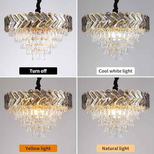 Modern Crystal Chandelier Gold,24" Round Crystals Chandeliers for Dining Room Top K9 Adjustable Ceiling Light Fixture 5-Tier Crystal Pendant Lamp 9-Light for Living Room Foyer Staircase