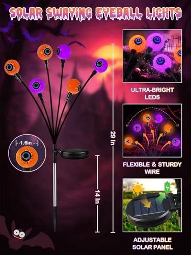 6 Pack Solar Halloween Decorations Outdoor 36 LED Solar Eyeball Lights (6 Count)