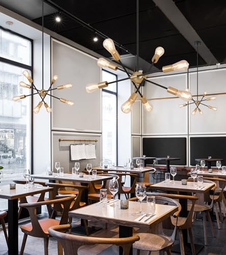 8 Lights Dining Room Light Fixtures Modern Sputnik Chandelier Black and Gold Mid Century Pendant Light for Kitchen Island Entryway Foyer Living Room UL Listed