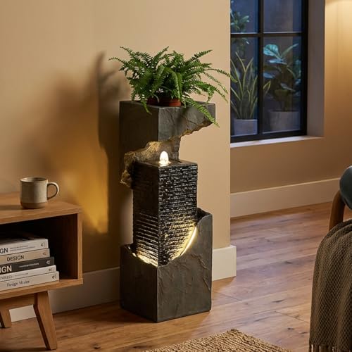 35.4" Outdoor Indoor Waterfall Fountain with LED Lights
