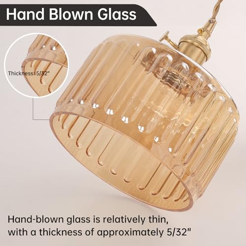 Pendant Light with Amber Striped Glass Lmapshade
