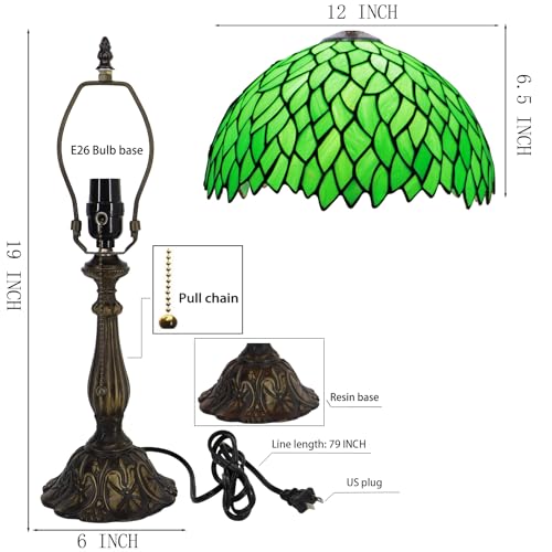 Tiffany Table Lamp Stained Glass Bedside Reading Light W12H19 inch