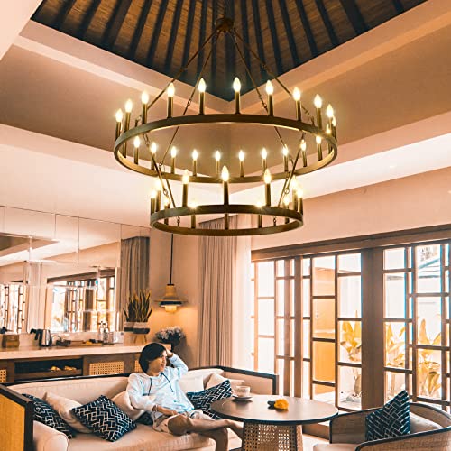 Yikrfiae 2 Tier Black Large Wagon Wheel Chandelier