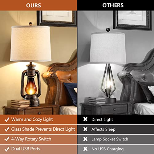 Farmhouse Lantern Table Lamps for Living Room Set of 2 with USB C+A (2 Count)