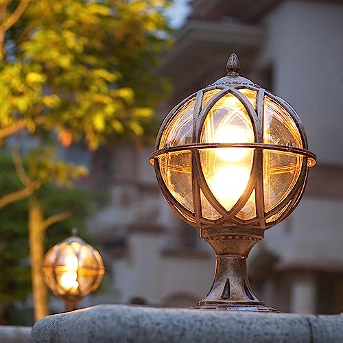 Outdoor Post Light Fixture Hardwired Column Lights with Amber Glass Globe