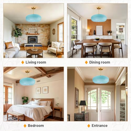 Blue Semi Mount Ceiling Light Fixtures Hallway 15.7″Round Dome Shade
