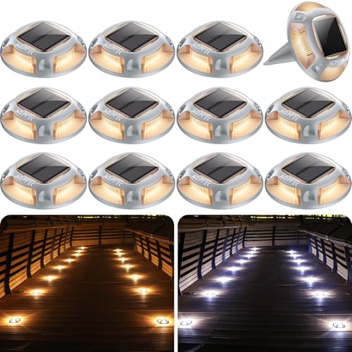 2 Colors in 1 Solar Driveway Lights 12 Pack with Ground Spike Design (12 Count)
