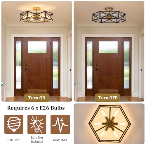 Modern Farmhouse Black and Gold Semi Flush Mount Ceiling Light 19.7 in