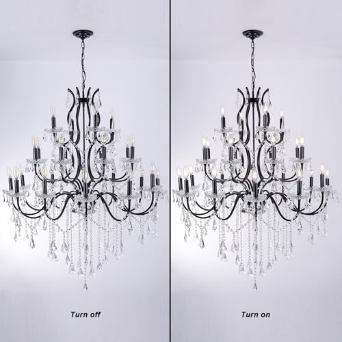 French Country Antique Black Iron Crystal Chandelier