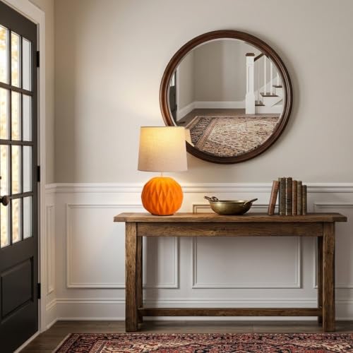Orange Ceramic Table Lamp with Linen Shade