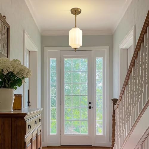 Vintage Milk Glass Pendant Lights 1 Pack 5.5 Inch Mid Century Brass Hanging Ceiling Light