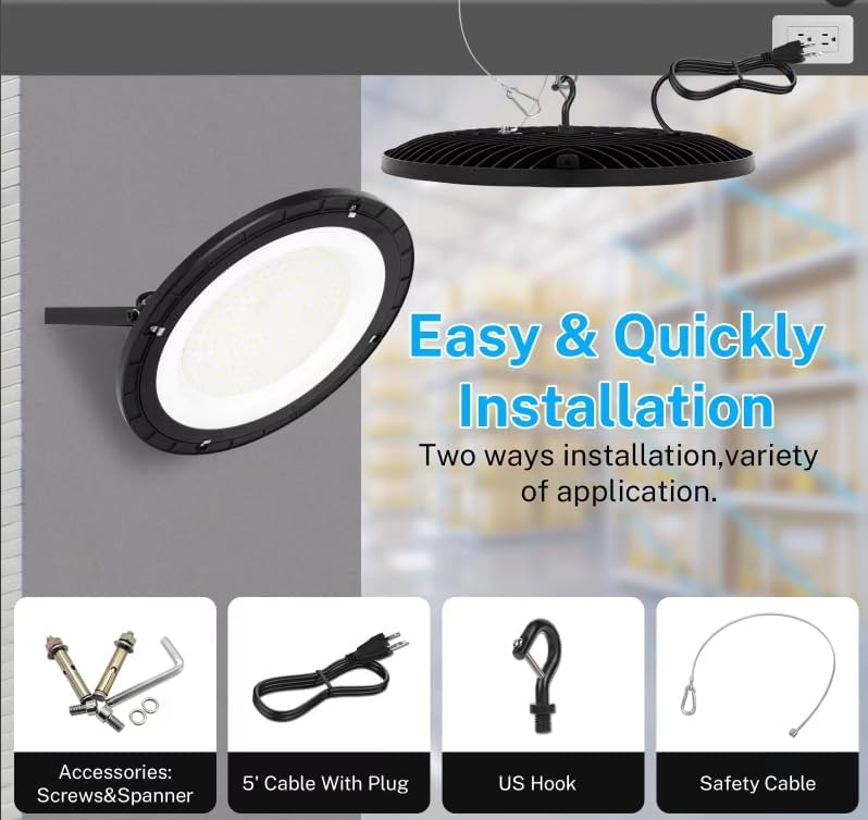 10Pack 200W LED High Bay Light Super Bright 28000 LM with US Plug 5ft Cable 100V (10 Count)