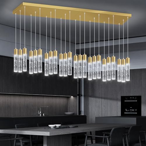 24 Lights Modern Crystal Chandeliers LED Pendant Light for Kitchen Island Dining Room Entrance Foyer Living Room 6000K Gold