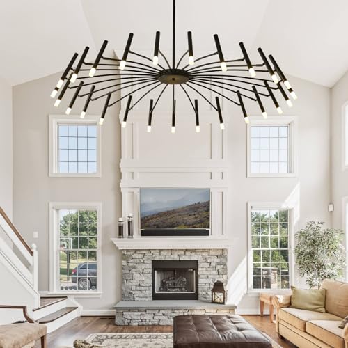 25 Light Modern LED Chandelier 53" Large Black Farmhouse Chandelier