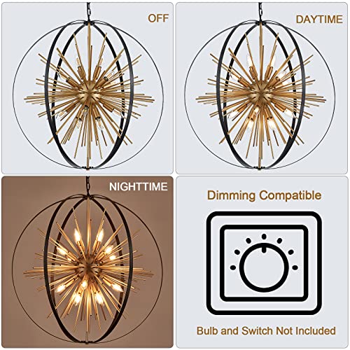 31.5" Black Gold Large Globe Sputnik Chandelier