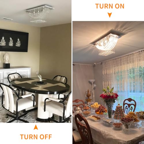 Crystal Chandelier Modern Chandelier Flush Mount Chandelier Silver Rectangle Crystal Raindrop Chandelier 8 Lights Ceiling Light Fixture Pendant Lamp for Kitchen Island Dining Room Closet Wedding Decor