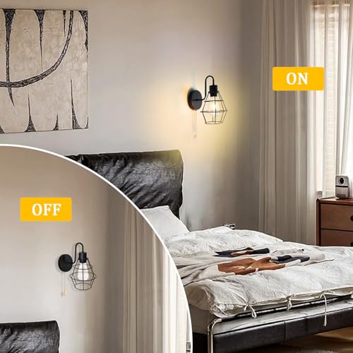 2 Pack Wire Cage Hardwire Wall Sconce with Pull Chain Switch (2 Count)