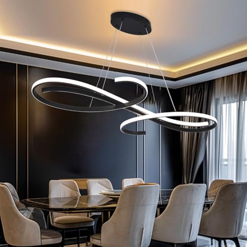 47.24" Led Chandelier Light Fixture Dimmable Black Modern Chandelier for Dining Room Kitchen Island Lighting Adjustable Height Led Pendant Light Ceiling Hanging