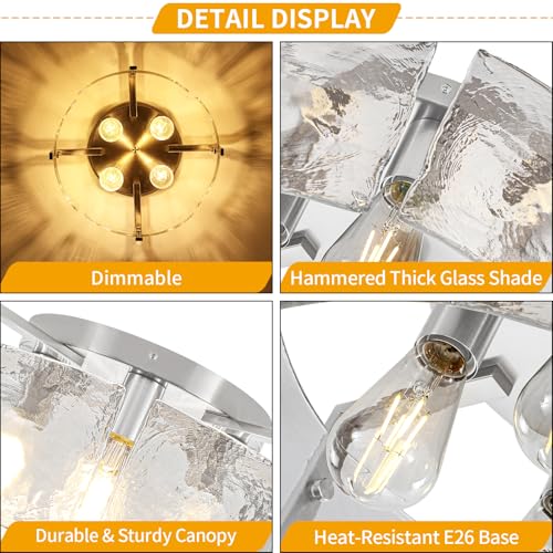 Modern Brushed Nickel Semi Flush Mount Ceiling Light 4 Lights Ceiling Lamp