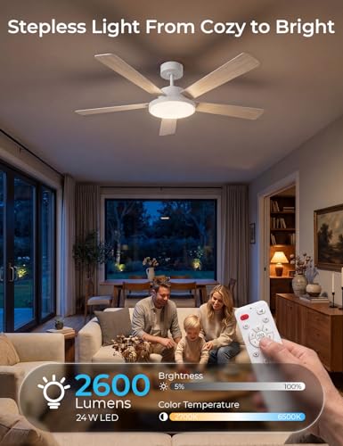 52" Smart Ceiling Fans with Lights and Remote (White +Log / 52 Inch)