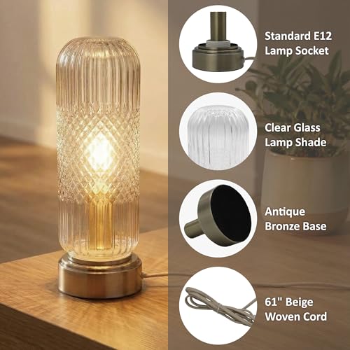 11.6 Inch Touch Dimmable Table Lamp with Ribbed Glass Shade