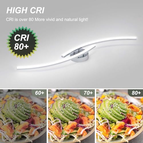 31.4Inch Modern LED Ceiling Light 22W Chrome Linear Ceiling Light Fixture 6000K Aluminum Long Flush Mount Ceiling Lights Fixture Lamp for Bedroom Hallway Kitchen Bathroom