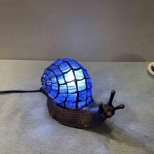 L10983 Blue Land Snail Tiffany Style Stained Glass Accent Table Lamp