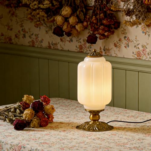 Vintage Green Milk Glass Table Lamp with Antique Metal Base