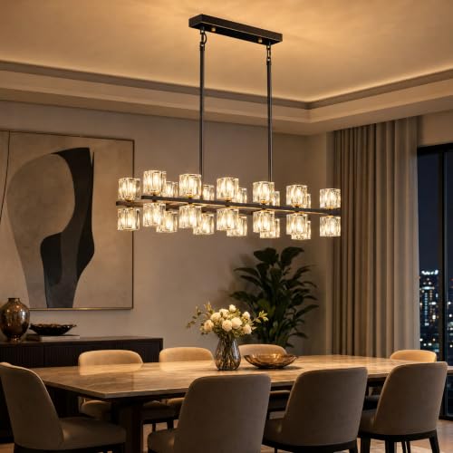 24 Light Linear Crystal Chandelier for Dining Room Kitchen Island 36inch