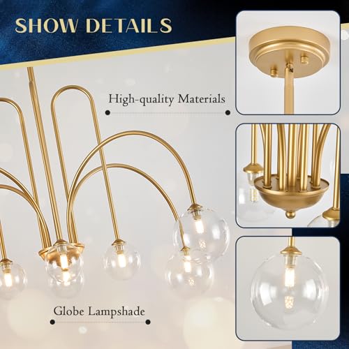 Gold Sputnik Chandelier with Clear Glass Globe 8 Lights L41 Inch