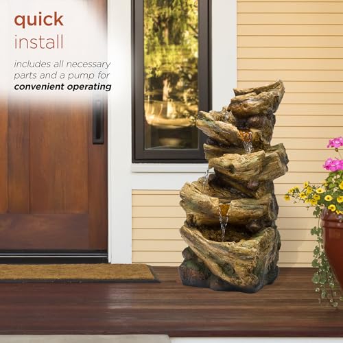 TZL226 Outdoor 4 Tier Log Tree Trunk Waterfall Floor Fountain with LED Lights