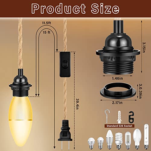 6 Pcs Pendant Light Cord Kit 15 ft Plug in E26 Socket Switch (6 Count)